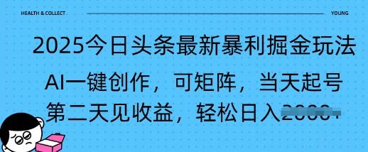 2025今日头条最新暴利掘金玩法，AI一键创作，可矩阵，当天起号，第二天见收益轻松日入多张