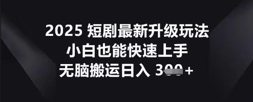 2025短剧最新升级玩法，小白也能快速上手，无脑搬运日入3张