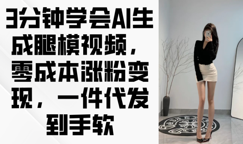 （14537期）3分钟学会AI生成腿模视频，零成本涨粉变现，一件代发到手软