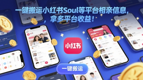 一键搬运小红书Soul等平台相亲信息，拿多平台收益!
