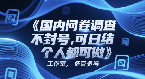 国内问卷调查，不封号，可日结，多劳多得，工作室，个人都可做