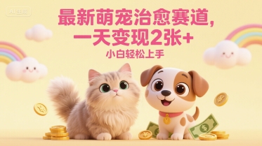 最新萌宠治愈赛道，一天变现2张+，小白轻松上手