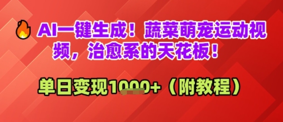 AI一键生成！蔬菜萌宠运动视频，治愈系的天花板！单日变现多张