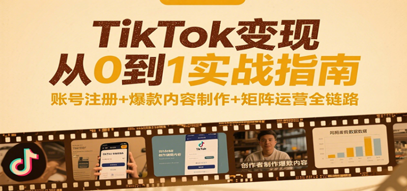 TikTok变现从0到1实战指南：账号注册+爆款内容制作+矩阵运营全链路