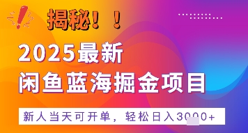 2025最新闲鱼蓝海掘金项目，新人当天可开单，轻松日入多张+的保姆级教程