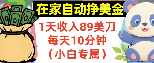 在家自动挣美金，1天收入89刀，每天10分钟，小白专属，长期的被动收入