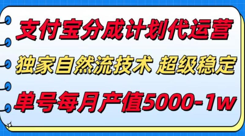 支付宝分成计划代运营，最新自然流技术，收益稳定，单号月产5000＋！