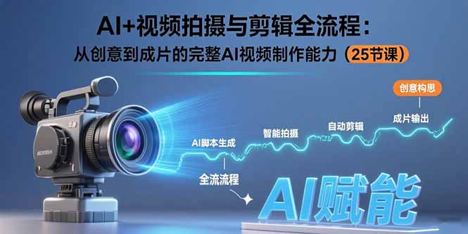 AI+视频拍摄与剪辑全流程：从创意到成片的完整AI视频制作能力（25节课）