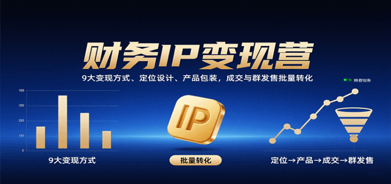 财务IP变现营：9大变现方式、定位设计、产品包装，成交与群发售批量转化