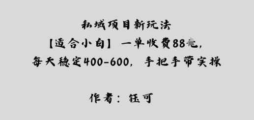 私域项目新玩法【适合小白】一单收费88米，每天稳定几张，手把手带实操
