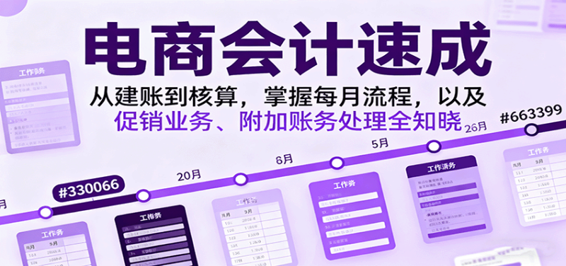 电商会计速成，从建账到核算，掌握每月流程，以及促销业务、附加账务处理全知晓