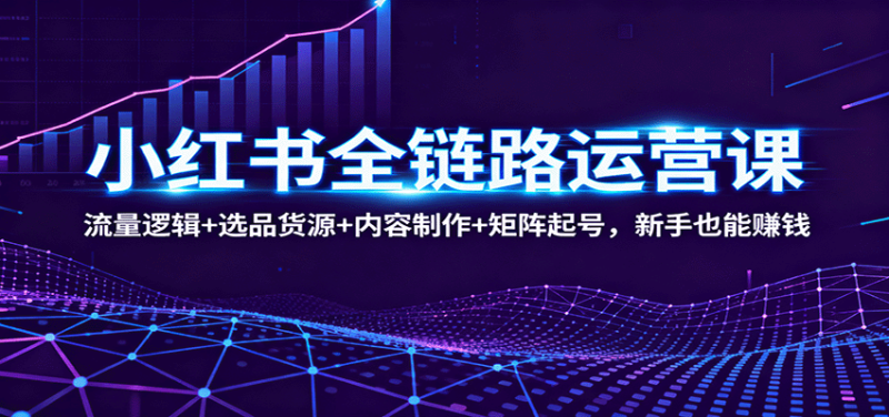 小红书全链路运营课：流量逻辑+选品货源+内容制作+矩阵起号，新手也能赚钱