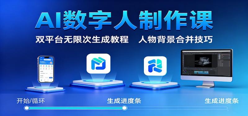 AI数字人制作课：双平台无限次生成教程，人物背景合并技巧