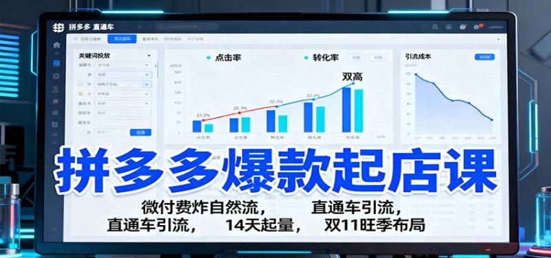 拼多多爆款起店课：微付费炸自然流，直通车引流，14天起量，双11旺季布局