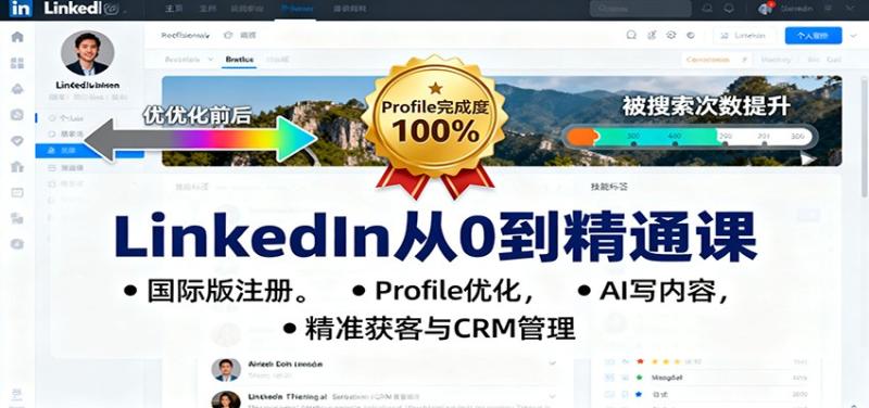 LinkedIn从0到精通课：国际版注册，Profile优化，AI写内容，精准获客与CRM管理