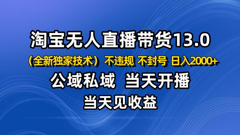淘宝无人直播13.0，公域私域技术，不封号，不违规 布局下半年旺季赛道，日入2000+