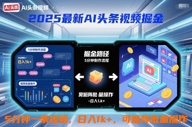 2025最新AI头条视频掘金，5分钟一条视频，日入1k＋，可矩阵批量操作