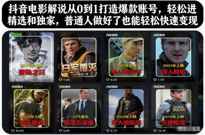 抖音电影解说从0到1打造爆款账号，轻松进精选和独家，普通人做好了也能轻松快速变现