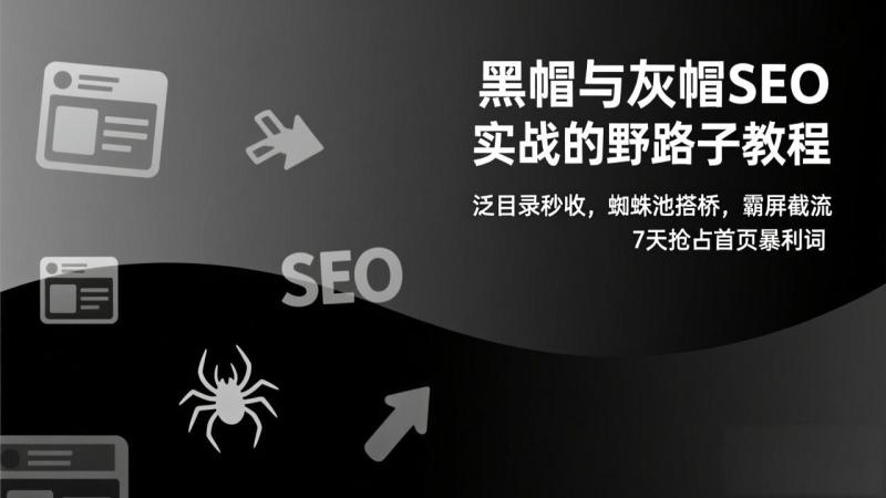 （17125期）黑帽与灰帽SEO实战的野路子教程：泛目录秒收，蜘蛛池搭桥，霸屏截流，7天抢占首页暴利词