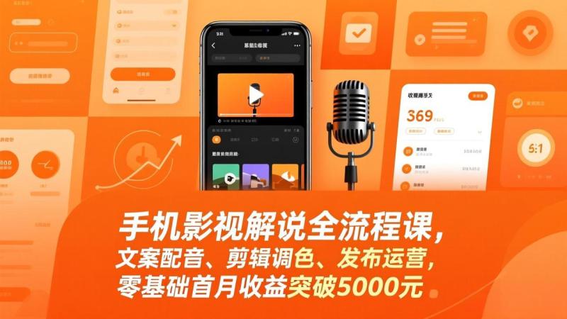 （17391期）手机影视解说全流程课，文案配音、剪辑调色、发布运营，零基础首月收益突破5000元