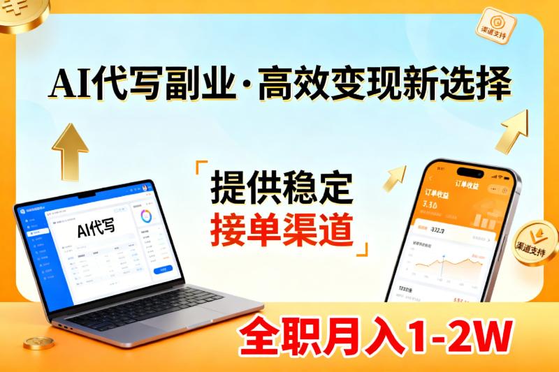 （17446期）AI代写副业，高效变现，提供渠道，永不失业副业兼职 全职月入1-2W【SOP手册】