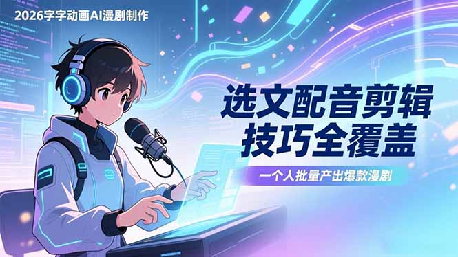 (17477期)2026字字动画AI漫剧制作-1期,选文配音剪辑技巧全覆盖,一个人就能批量产出爆款漫剧