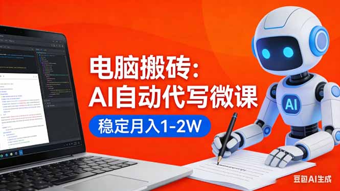 (17582期)电脑搬砖:AI自动代写微课,稳定月入1-2W,提供接单渠道,0门槛小白可做!