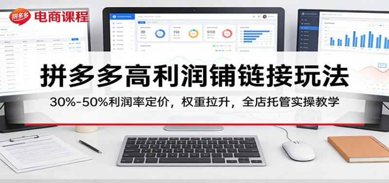 拼多多高利润铺链接玩法：30%–50%利润率定价，权重拉升，全店托管实操教学