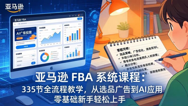 （17744期）亚马逊 FBA 系统课程（更新26年3月）：335节全流程教学，从选品广告到AI应用，零基础新手轻…