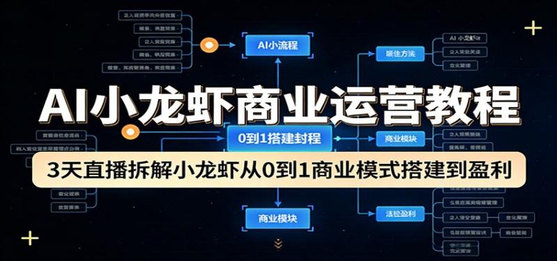 AI小龙虾商业运营教程：3天直播拆解小龙虾从0到1商业模式搭建到盈利