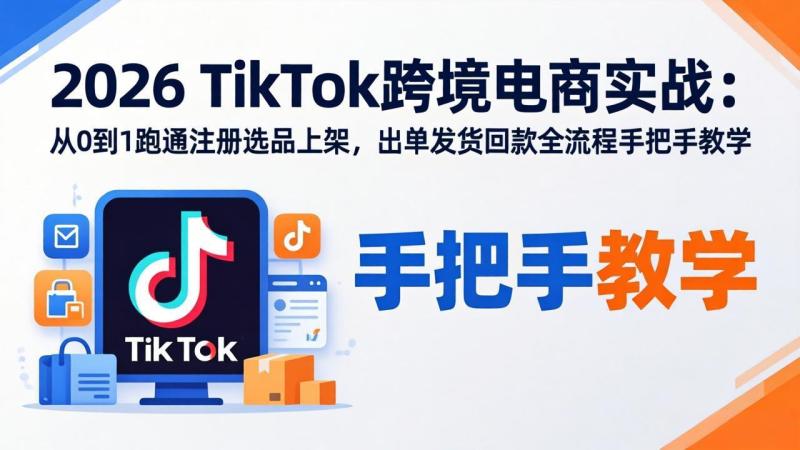 （17850期）2026TikTok跨境电商实战：从0到1跑通注册选品上架，出单发货回款全流程手把手教学