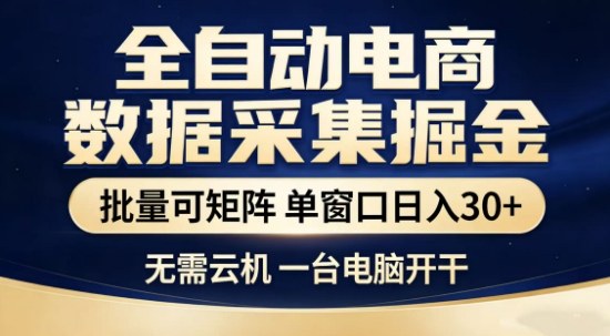 独家电商数据全自动采集项目，批量可矩阵，单窗口轻松日入3张+【揭秘】