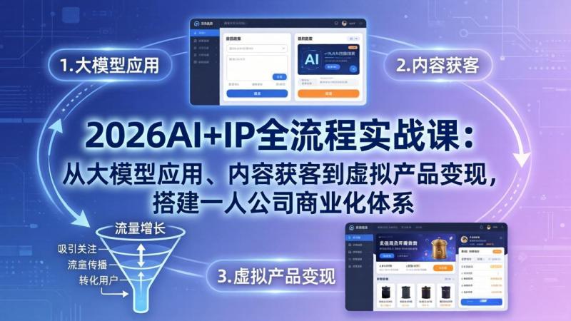 （17863期）2026AI+IP全流程实战课：从大模型应用、内容获客到虚拟产品变现，搭建一人公司商业化体系