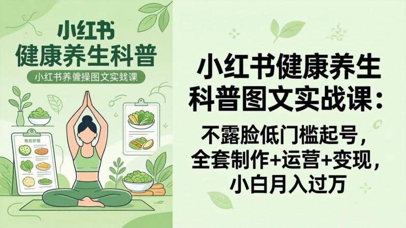 （18033期）2026小红书健康养生科普图文实战课：不露脸低门槛起号，全套制作+运营+变现，小白月入过万