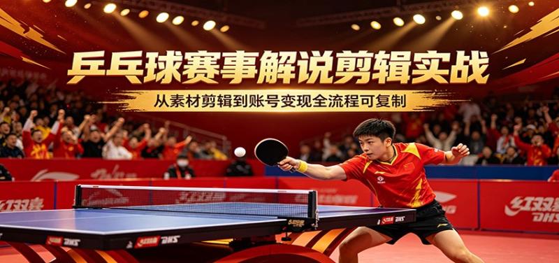 乒乓球赛事解说剪辑实战，从素材剪辑到账号变现全流程可复制