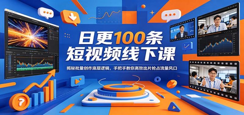 日更100条短视频线下课：揭秘批量创作底层逻辑，手把手教你高效出片抢占流量风口