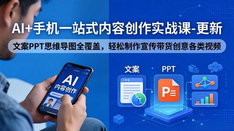 （18204期）AI+手机一站式内容创作实战课-更新，文案PPT思维导图全覆盖，轻松制作宣传带货创意各类视频