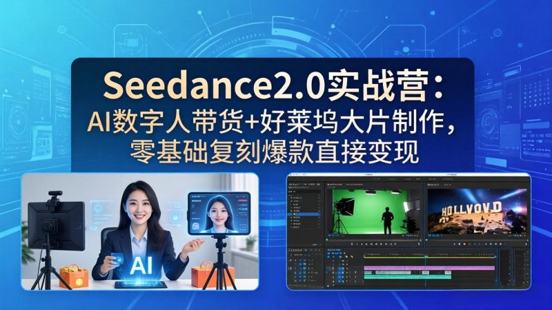 （18238期）Seedance2.0实战营：AI数字人带货+好莱坞大片制作，零基础复刻爆款直接变现