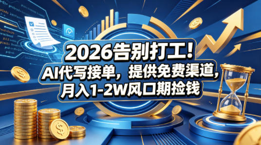 2026告别打工！AI代写接单，提供免费渠道，月入1-2W风口期捡钱