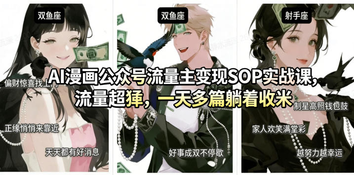 AI漫画公众号流量主变现SOP实战课，流量超猛，制作简单，一天多篇躺着收米