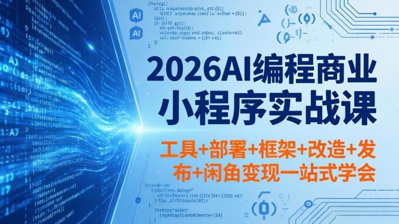 （18293期）2026AI编程商业小程序实战课，工具+部署+框架+改造+发布+闲鱼变现一站式学会