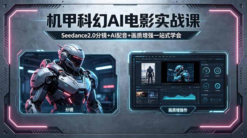 （18298期）机甲科幻 AI 电影实战课，Seedance2.0 分镜 + AI 配音 + 画质增强一站式学会