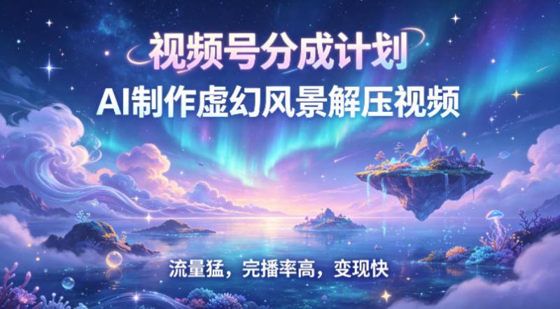 视频号分成计划【AI制作虚幻风景解压视频】流量猛，完播率高，变现快