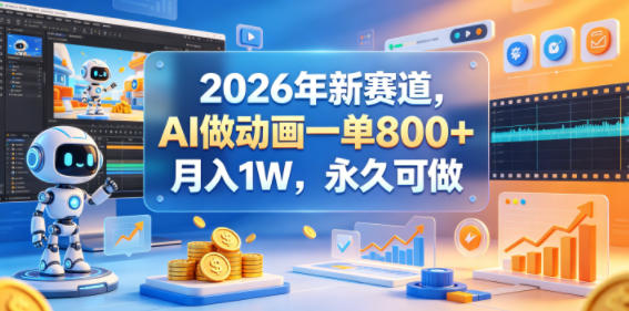 2026年新赛道，AI做动画一单800+，月入1W，永久可做