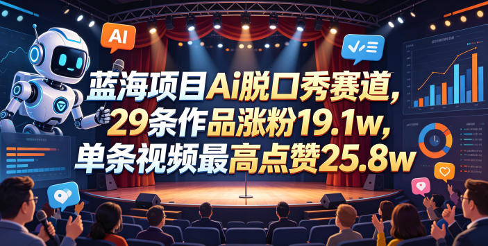 蓝海项目Ai脱口秀赛道，29条作品涨粉19.1w，单条视频最高点赞25.8w【详细教学】