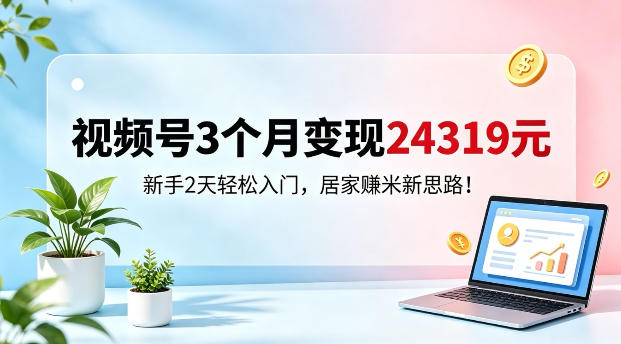 视频号3个月变现24319，新手2天轻松入门，居家賺米新思路【揭秘】