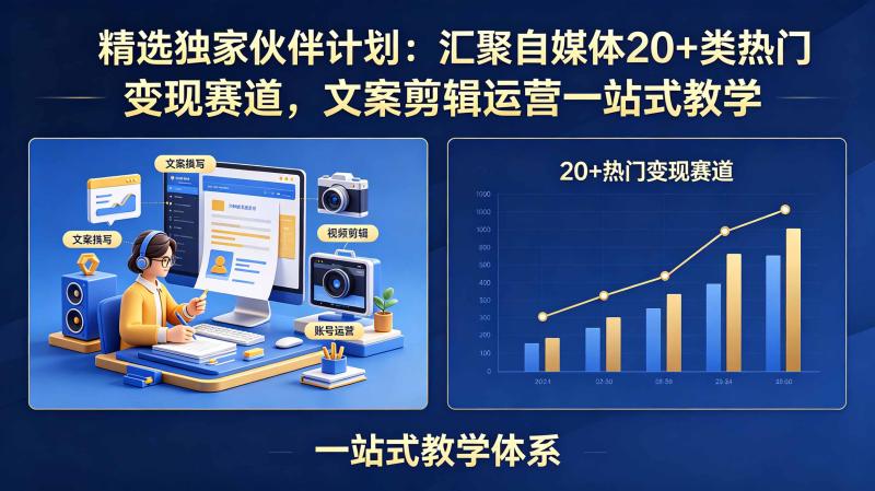 （18478期）精选独家伙伴计划：汇聚自媒体20+类热门变现赛道，文案剪辑运营一站式教学