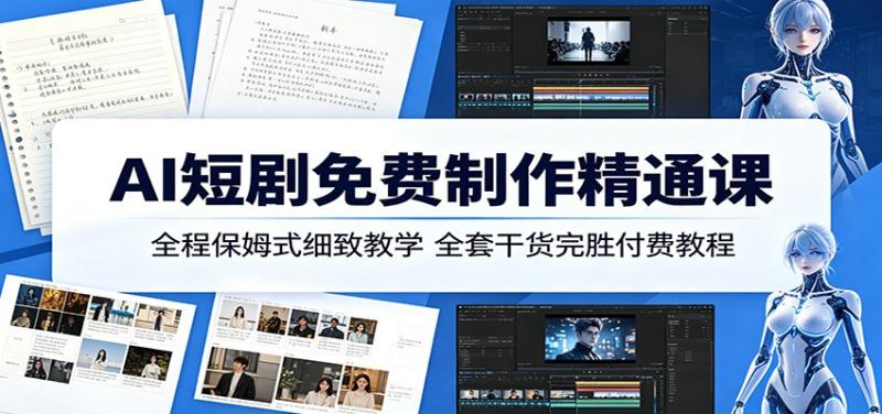 AI短剧免费制作精通课：全程保姆式细致教学，全套干货完胜付费教程