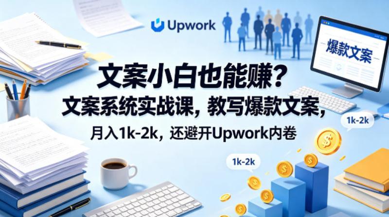 文案小白也能賺？文案系统实战课，教写爆款文案，月入1k-2k，还避开Upwork内卷【原创双语字幕】
