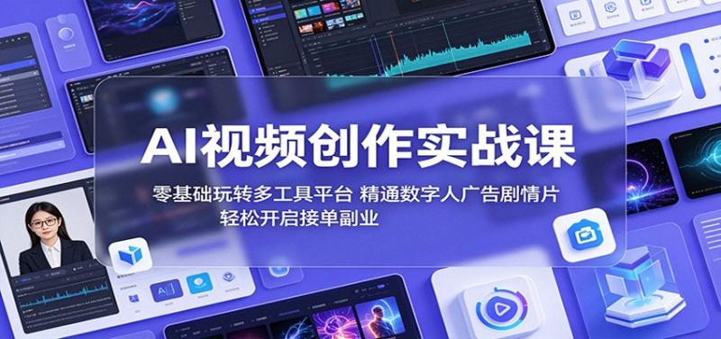 AI视频创作实战课:零基础玩转多工具平台,精通数字人广告、剧情片,轻松开启接单副业